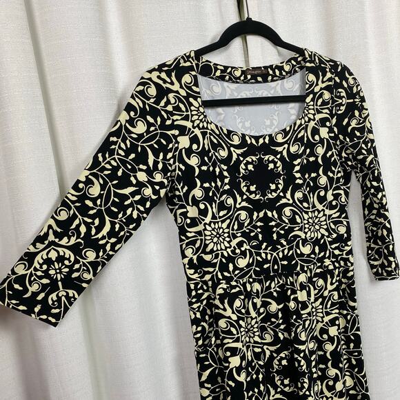 J.McLaughlin Black&Cream Print Emma Pocket Catalina Cloth Midi Dress Sz.S - Picture 6 of 11